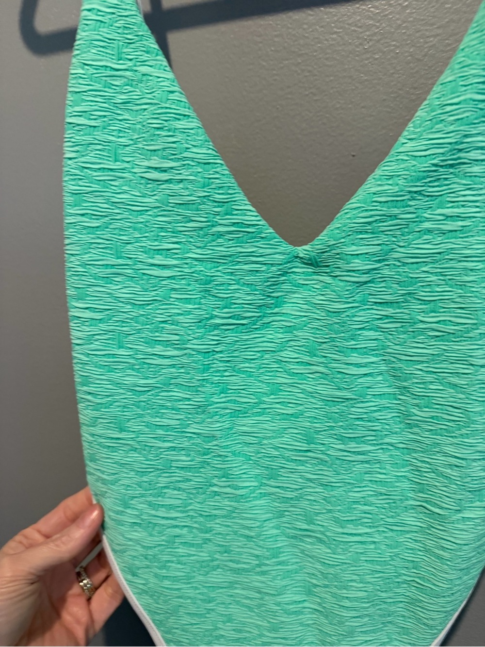 Free People Mint Green One-Piece Swimsuit with White Trim - Picture 3 of 7